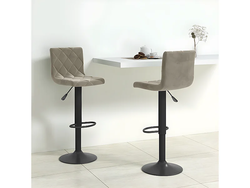 lot de 2 Tabourets de bar Gris clair Velours SSA7960
