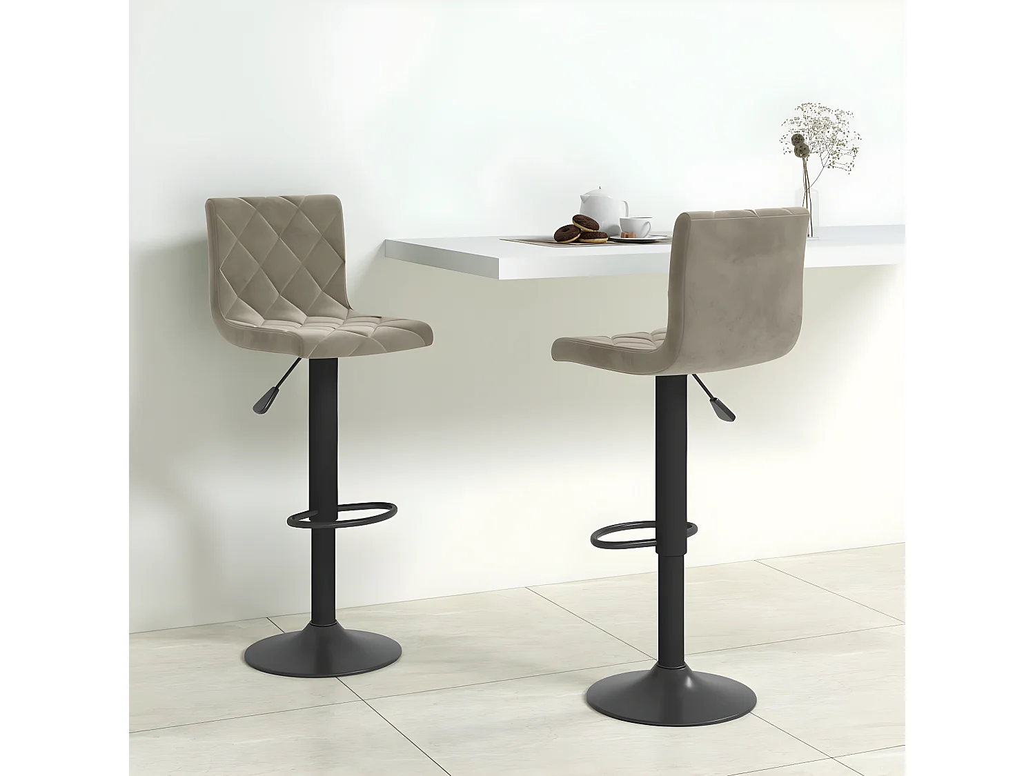 lot de 2 Tabourets de bar Gris clair Velours SSA7960