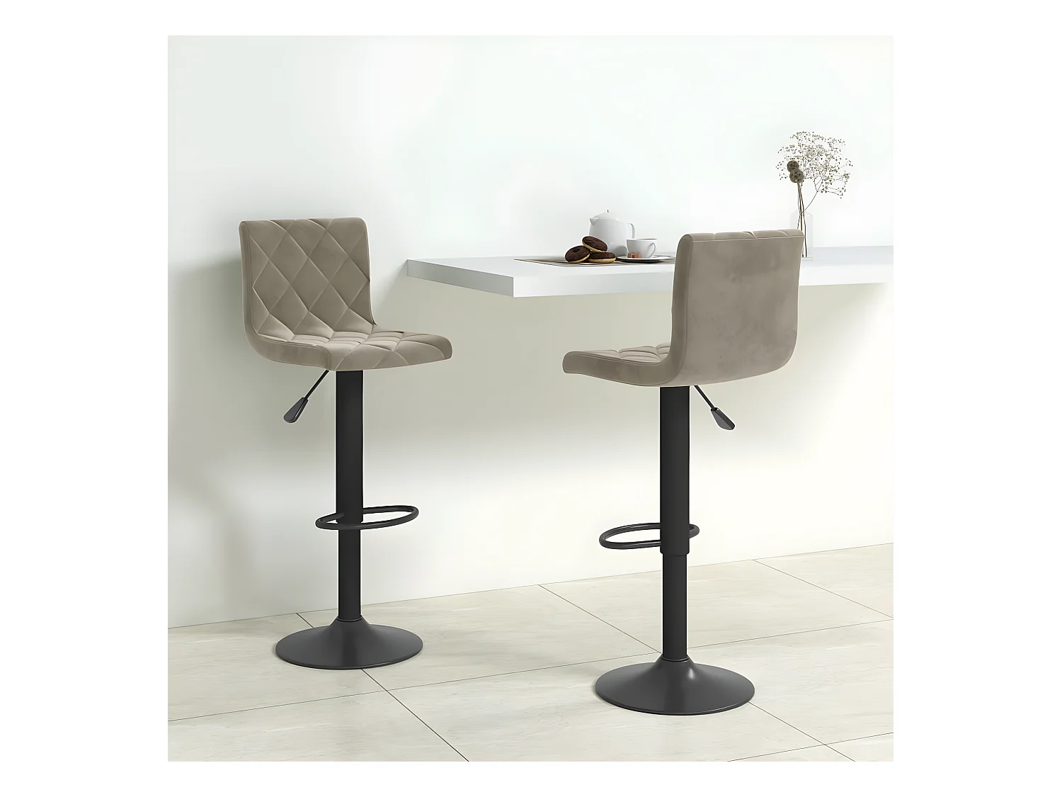 lot de 2 Tabourets de bar Gris clair Velours SSA7960