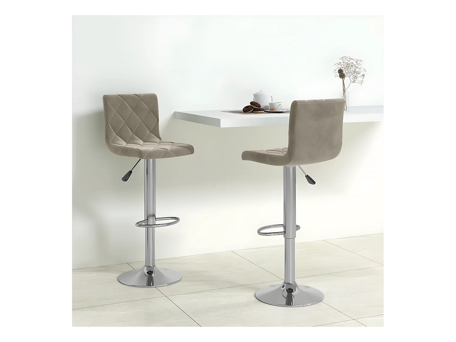 lot de 2 Tabourets de bar Gris clair Velours SSA4266