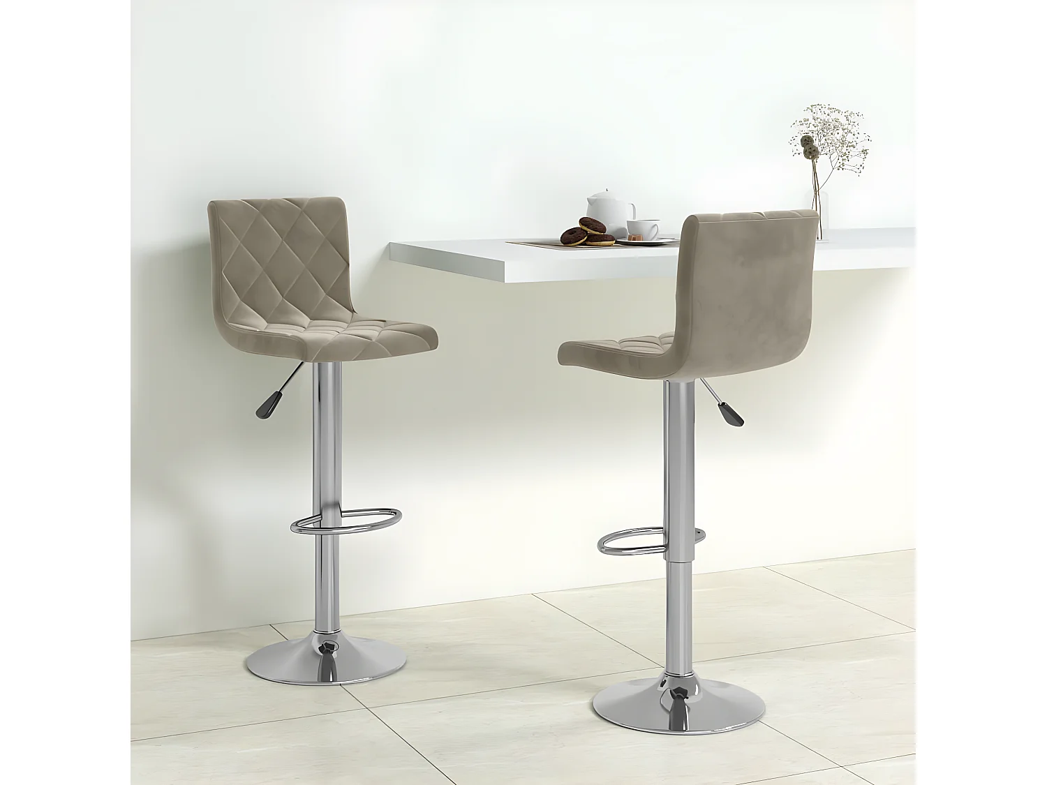 lot de 2 Tabourets de bar Gris clair Velours SSA4266