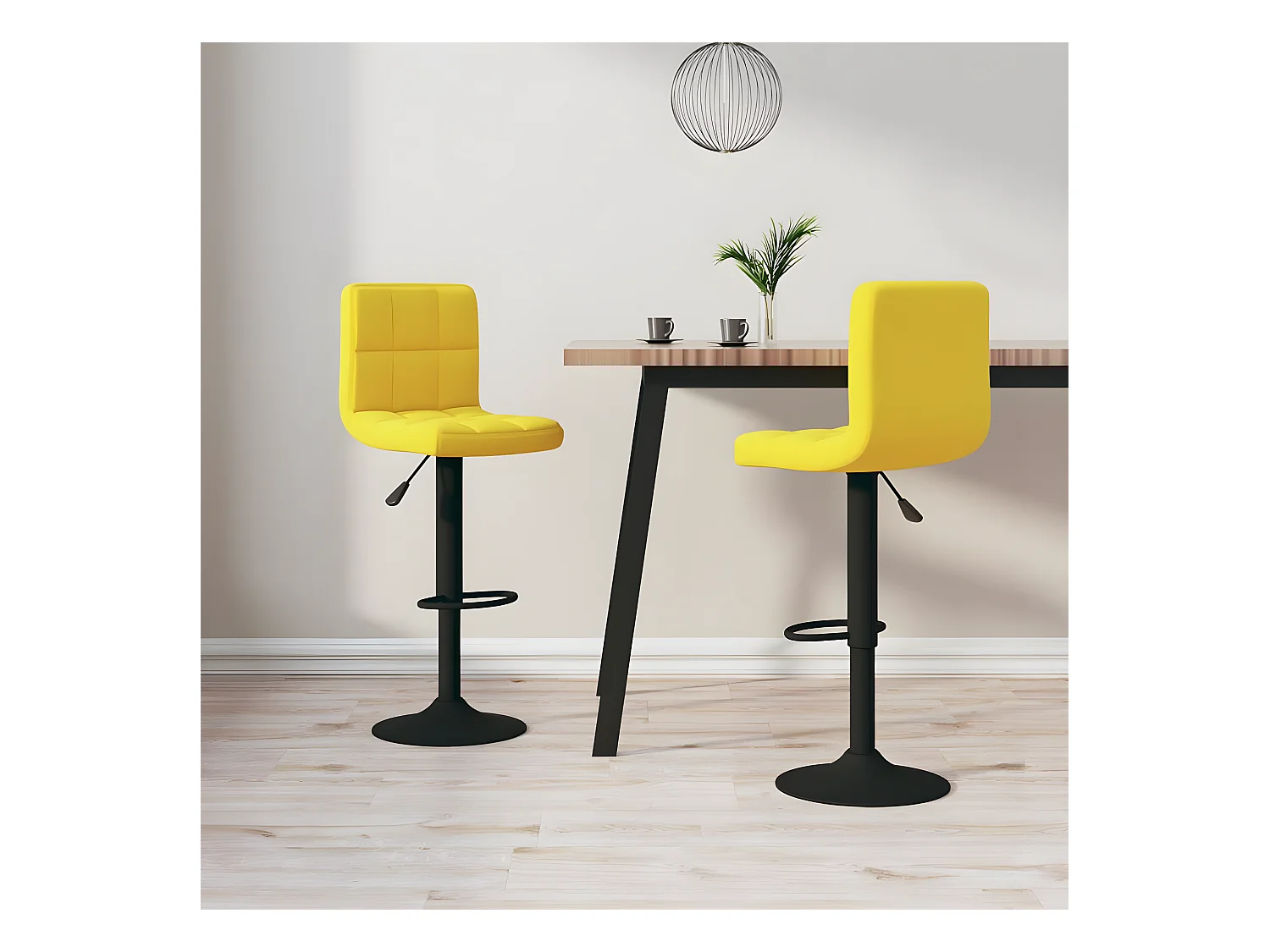lot de 2 Tabourets de bar jaune moutarde velours SSA5358