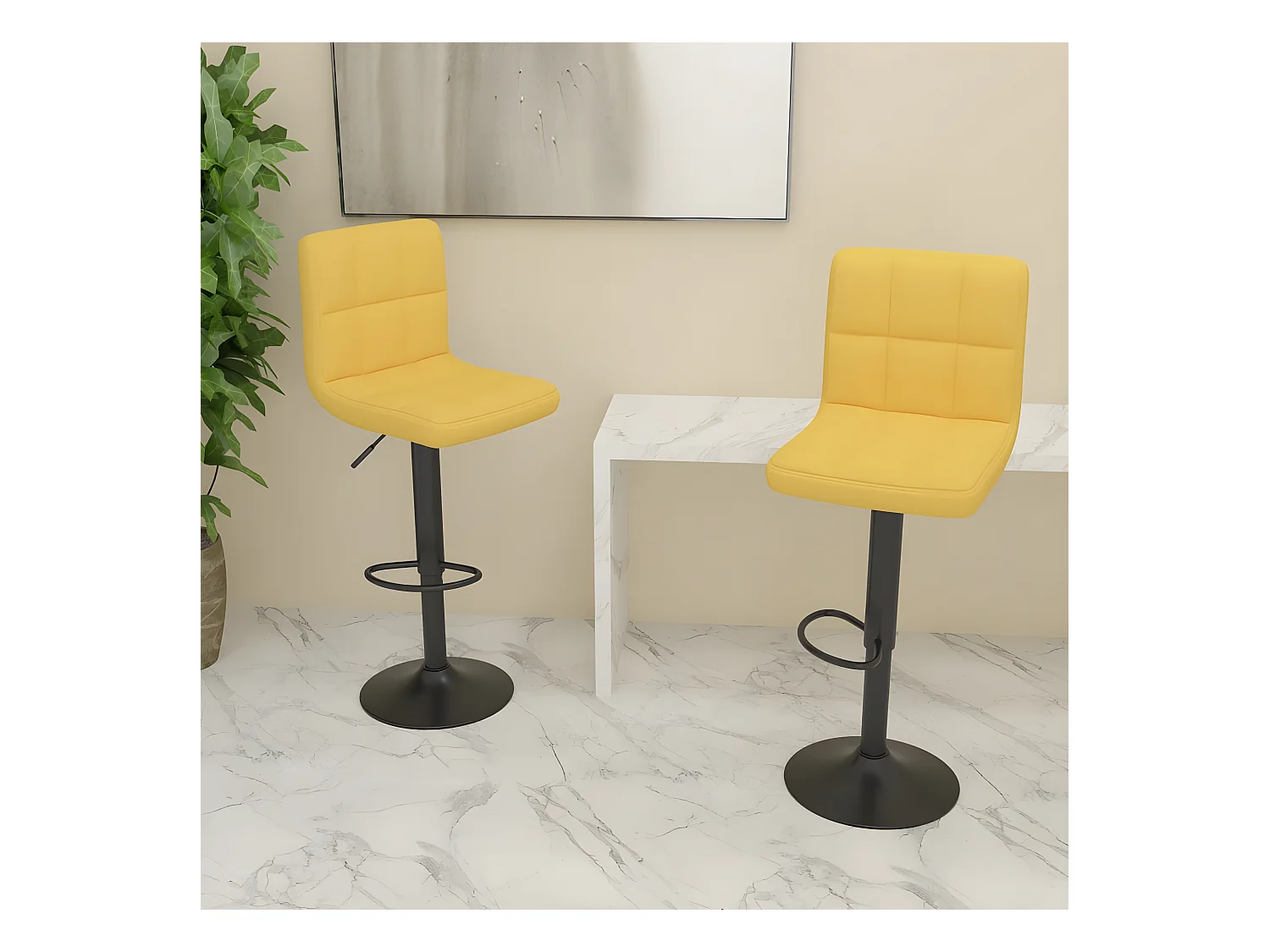 lot de 2 Tabourets de bar jaune moutarde tissu SSA1524