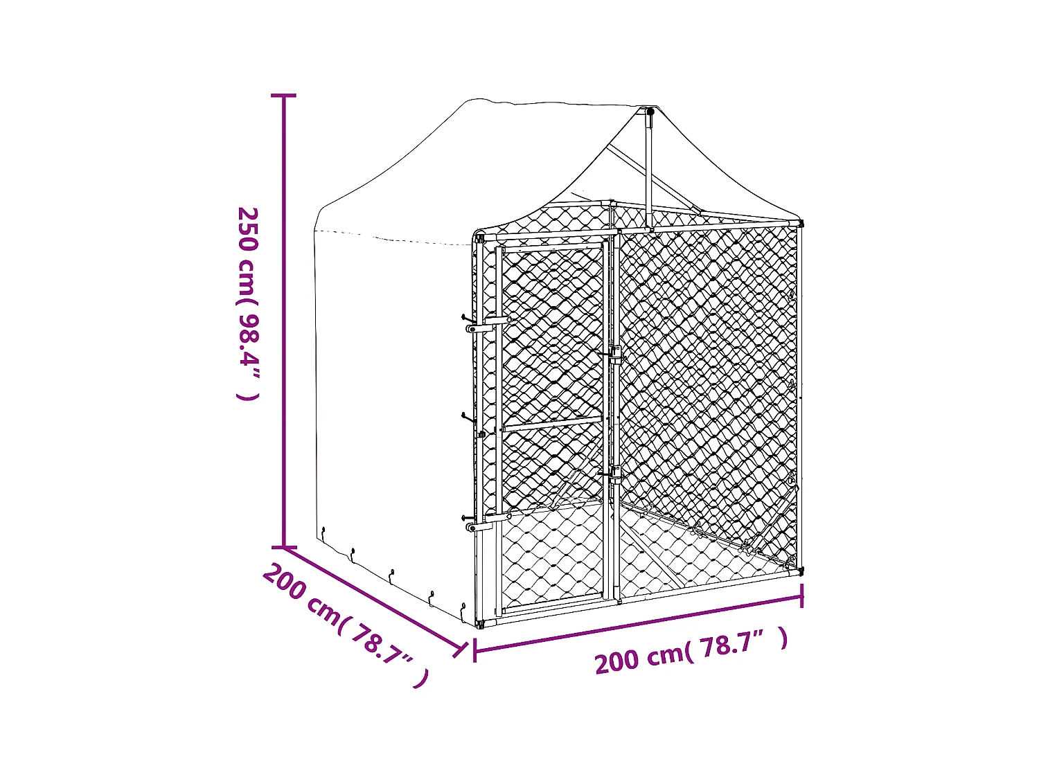 Hondenkennel met dak 2x2x2,5 m gegalvaniseerd staal zilver NL958280