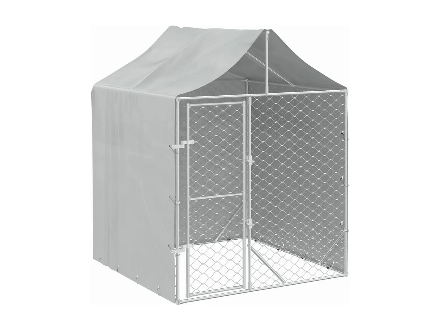 Perrera de exterior con toldo acero galvanizado plata 2x2x2,5 m ES470741