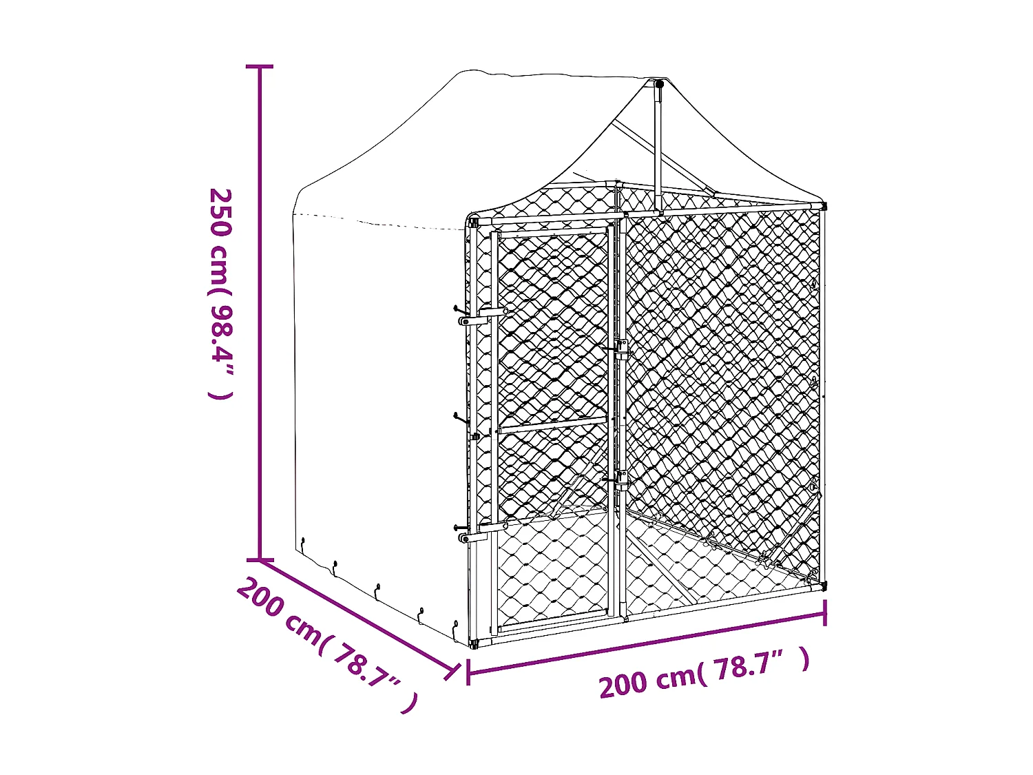 Perrera de exterior con toldo acero galvanizado plata 2x2x2,5 m ES470741