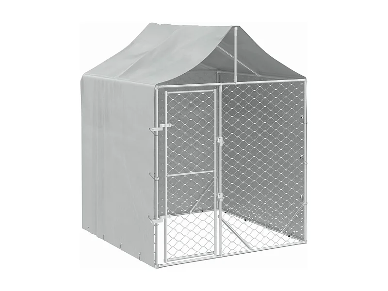 Perrera de exterior con toldo acero galvanizado plata 2x2x2,5 m ES470741