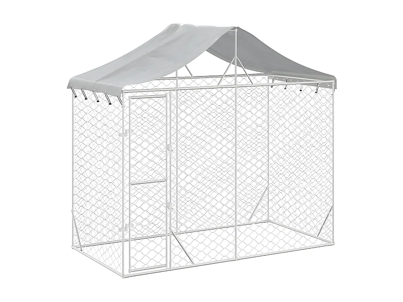 Chenil d'extérieur pour chiens avec toit argenté 3x1,5x2,5 m RG3Q14594