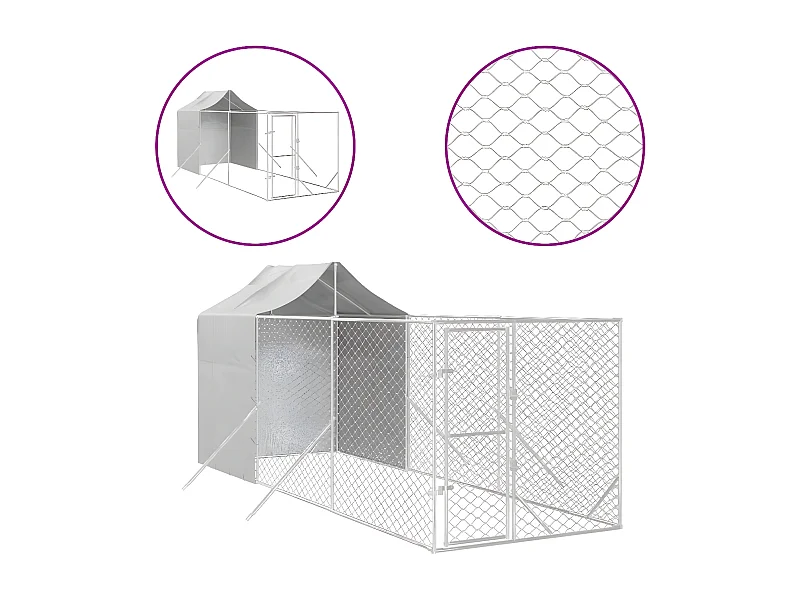 Chenil d'extérieur pour chiens avec toit argenté 2x6x2,5 m RG3Q76125