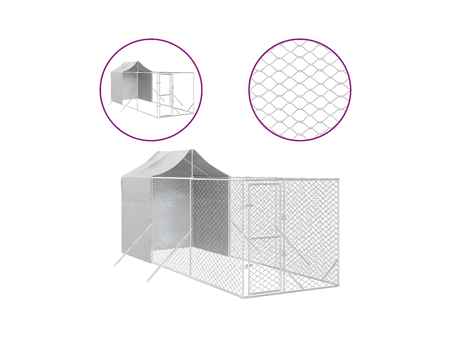 Chenil d'extérieur pour chiens avec toit argenté 2x6x2,5 m RG3Q76125