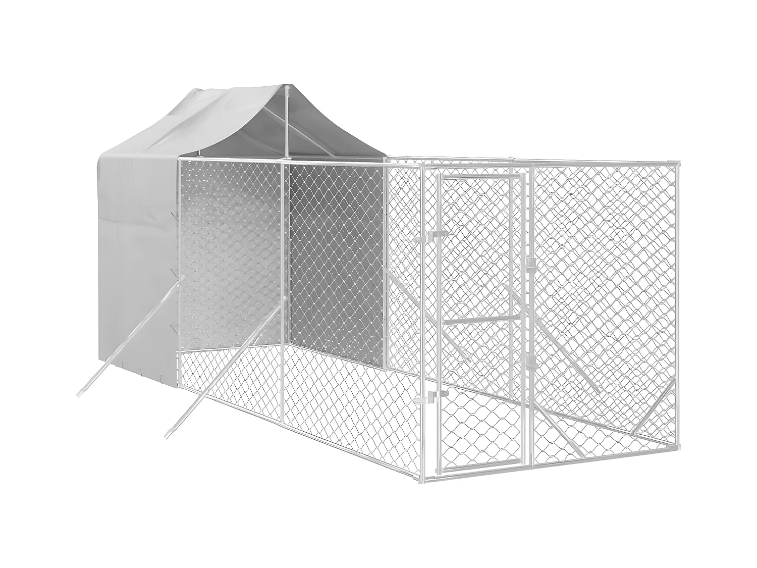Hondenkennel met dak 2x6x2,5 m gegalvaniseerd staal zilverkleur NL168147