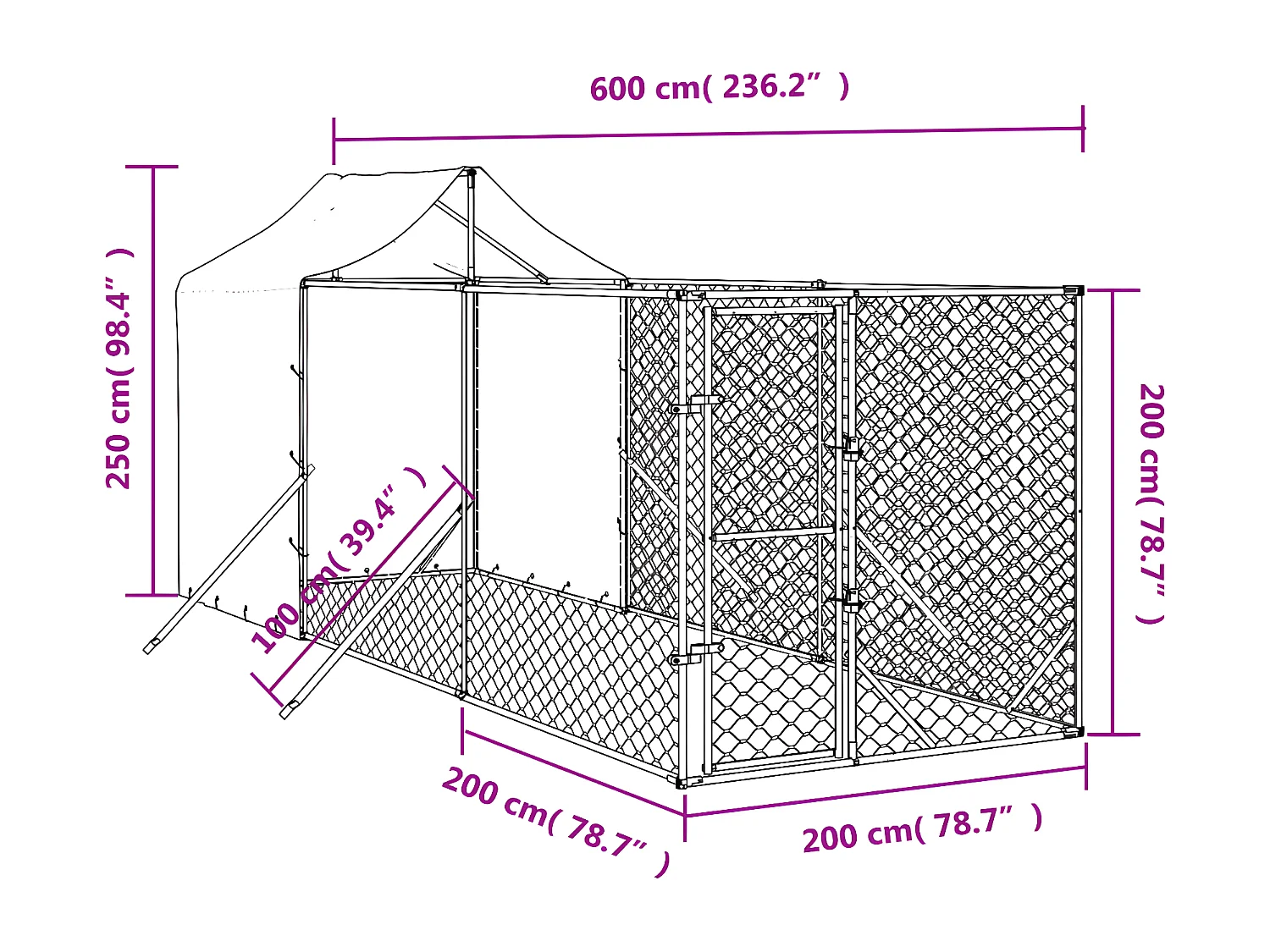 Hondenkennel met dak 2x6x2,5 m gegalvaniseerd staal zilverkleur NL168147