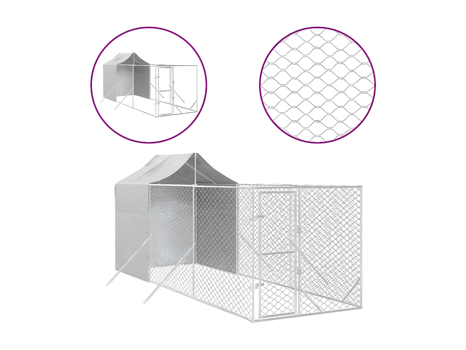 Perrera de exterior con toldo acero galvanizado plata 2x6x2,5 m ES732992