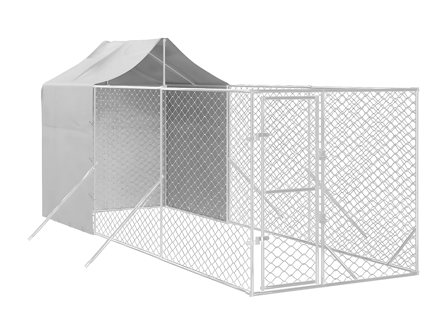 Perrera de exterior con toldo acero galvanizado plata 2x6x2,5 m ES732992