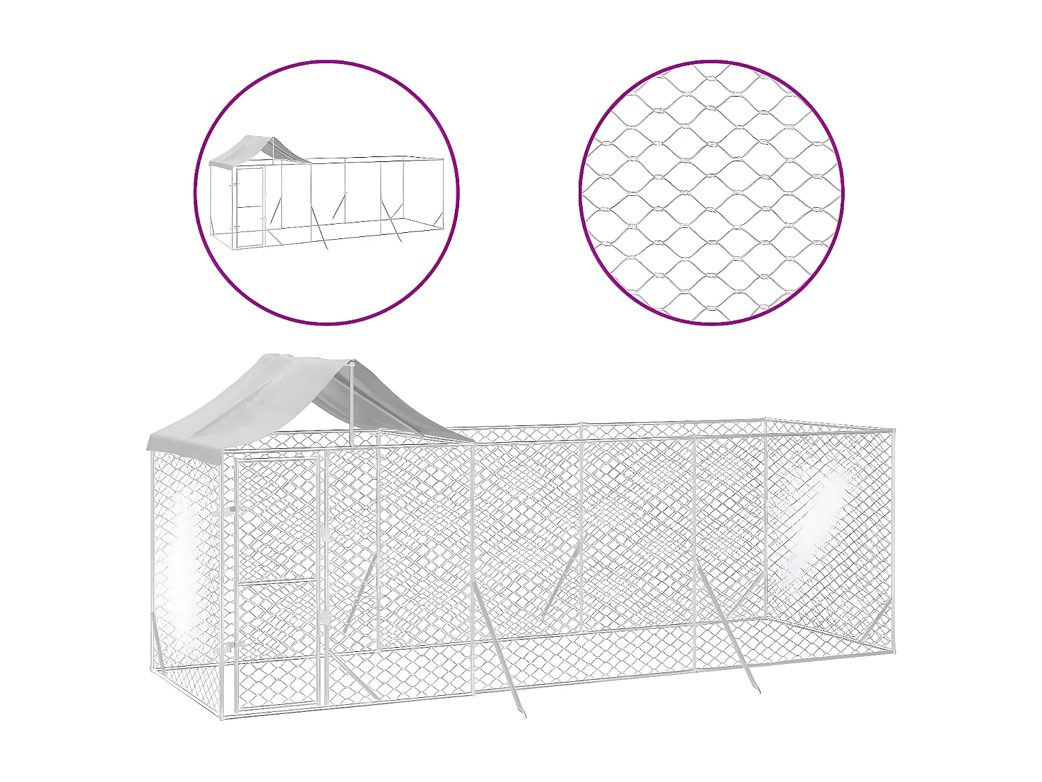 Chenil d'extérieur pour chiens avec toit argenté 6x2x2,5 m RG3Q63726