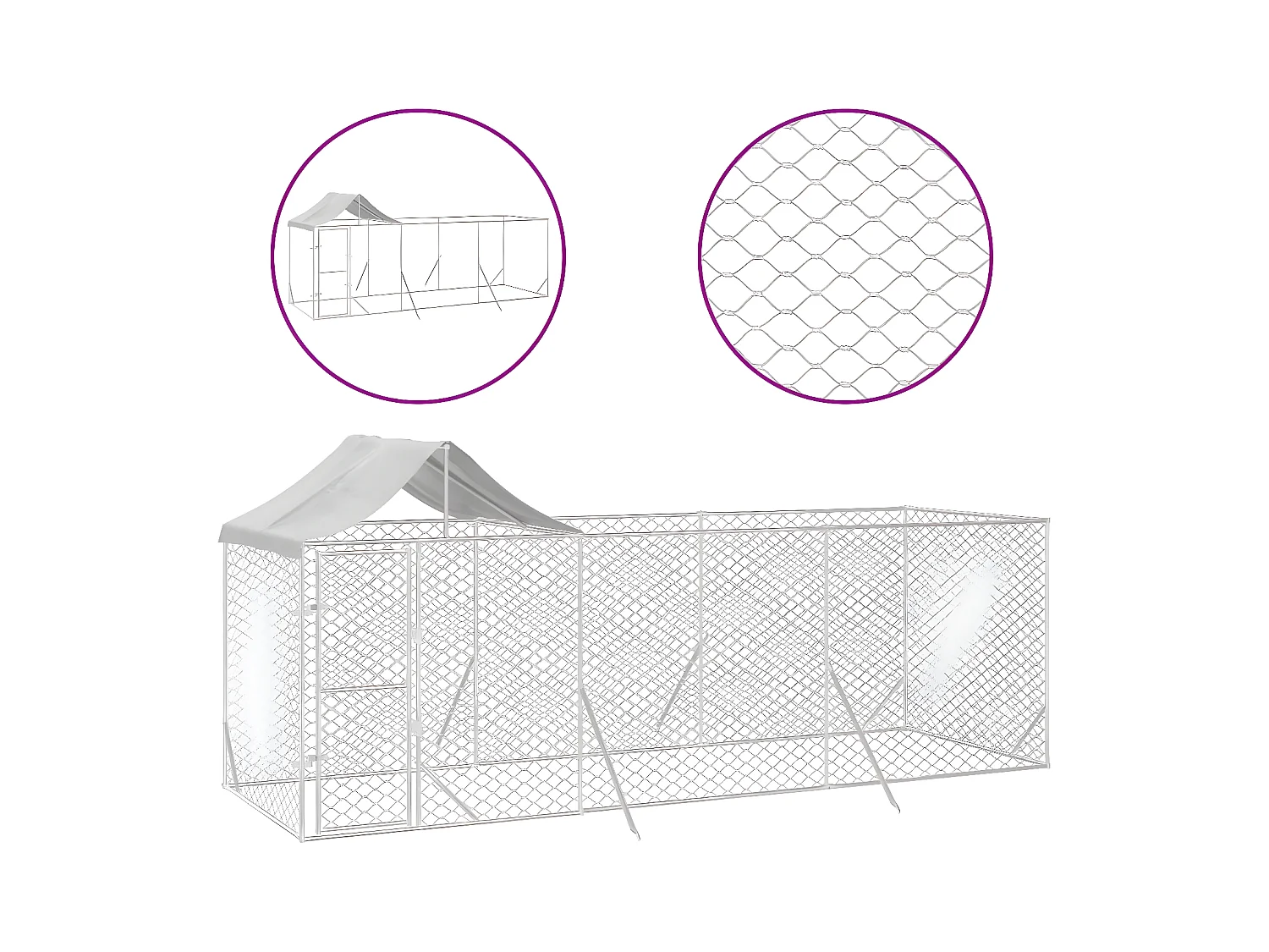 Chenil d'extérieur pour chiens avec toit argenté 6x2x2,5 m RG3Q63726