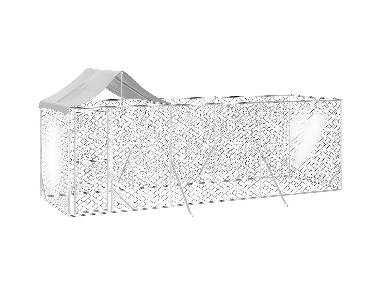 Hondenkennel met dak 6x2x2,5 m gegalvaniseerd staal zilverkleur NL409422
