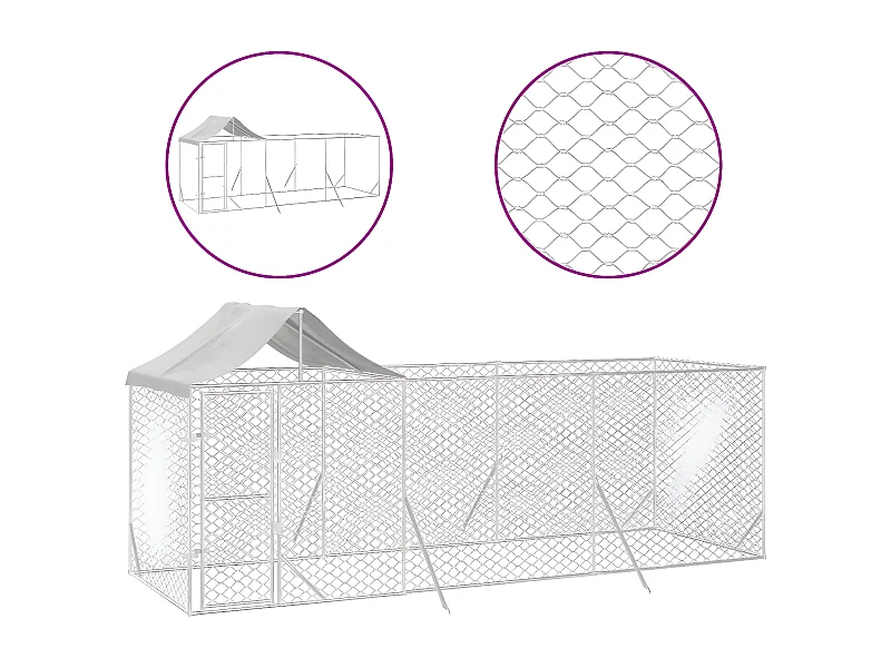 Perrera de exterior con techo acero galvanizado plata 6x2x2,5 m ES761535