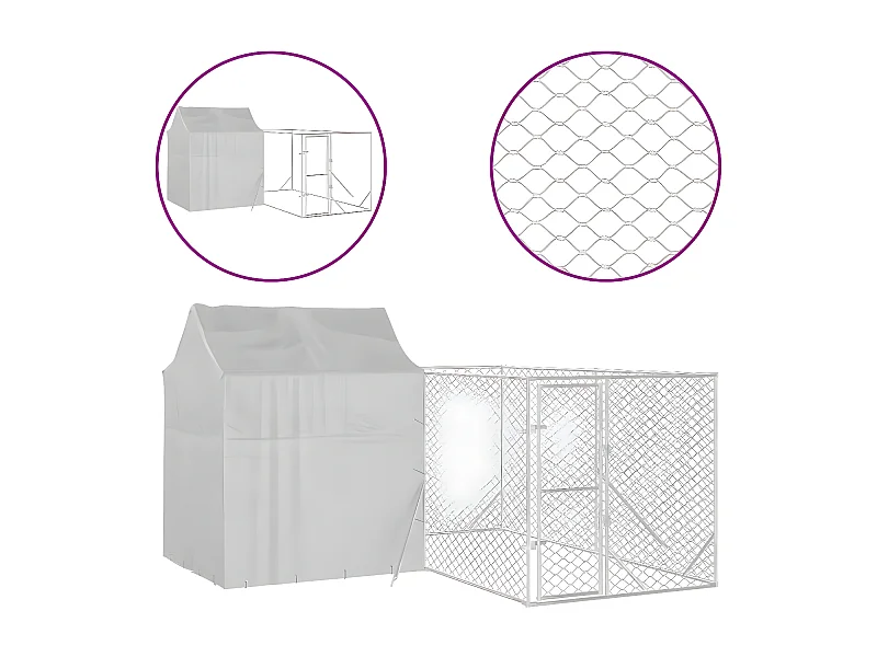 Chenil d'extérieur pour chiens avec toit argenté 4x4x2,5 m RG3Q44555