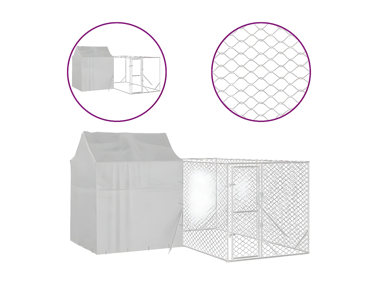 Chenil d'extérieur pour chiens avec toit argenté 4x4x2,5 m RG3Q44555