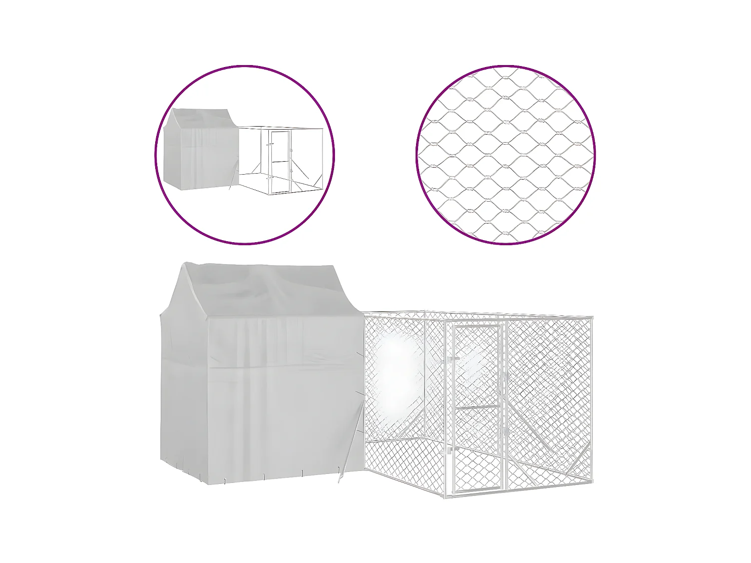 Chenil d'extérieur pour chiens avec toit argenté 4x4x2,5 m RG3Q44555