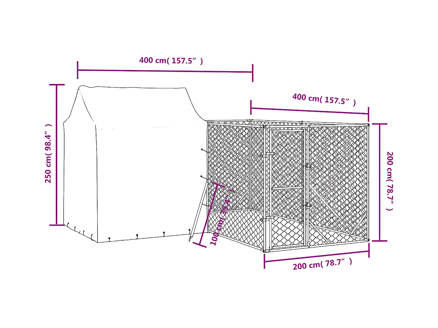 Hondenkennel met dak 4x4x2,5 m gegalvaniseerd staal zilver NL303545