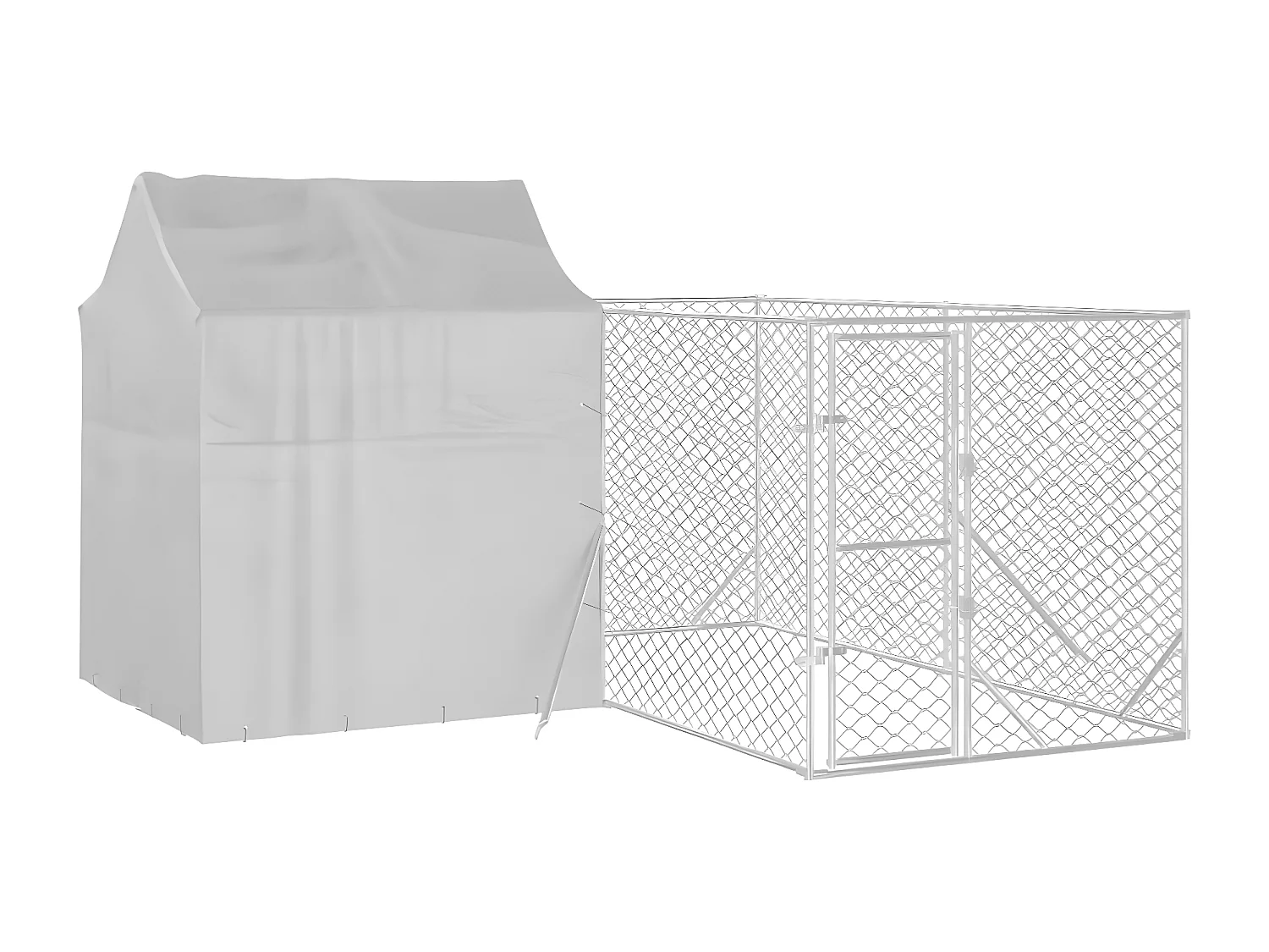 Perrera de exterior con techo acero galvanizado plata 4x4x2,5 m ES415966