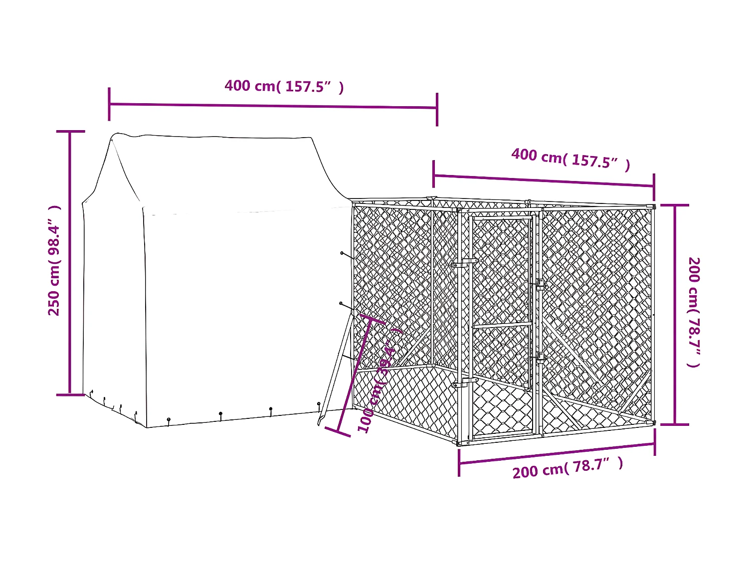 Perrera de exterior con techo acero galvanizado plata 4x4x2,5 m ES415966