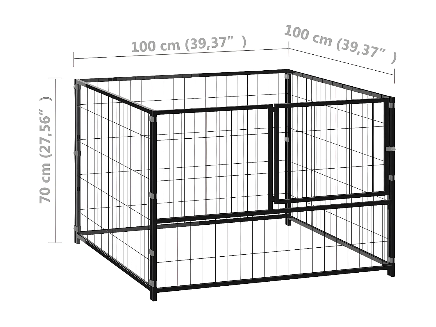 Chenil Noir 100x100x70 cm Acier RG3Q52925