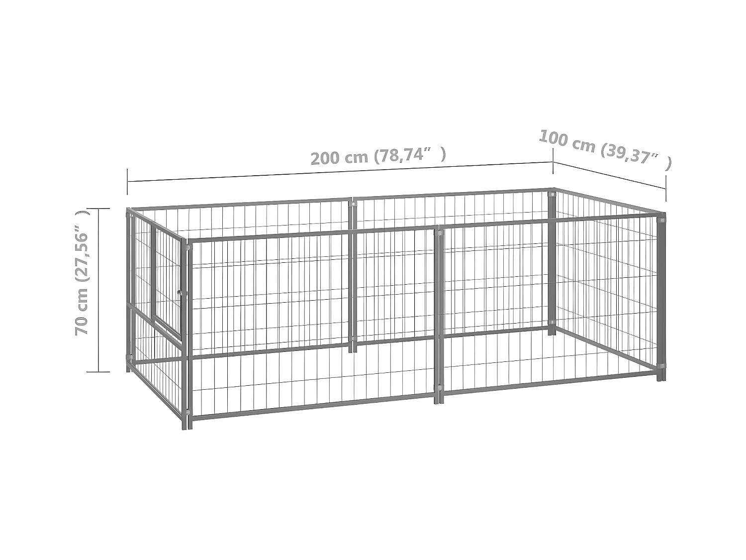 Hondenkennel 200x100x70 cm staal zilverkleurig NL291506