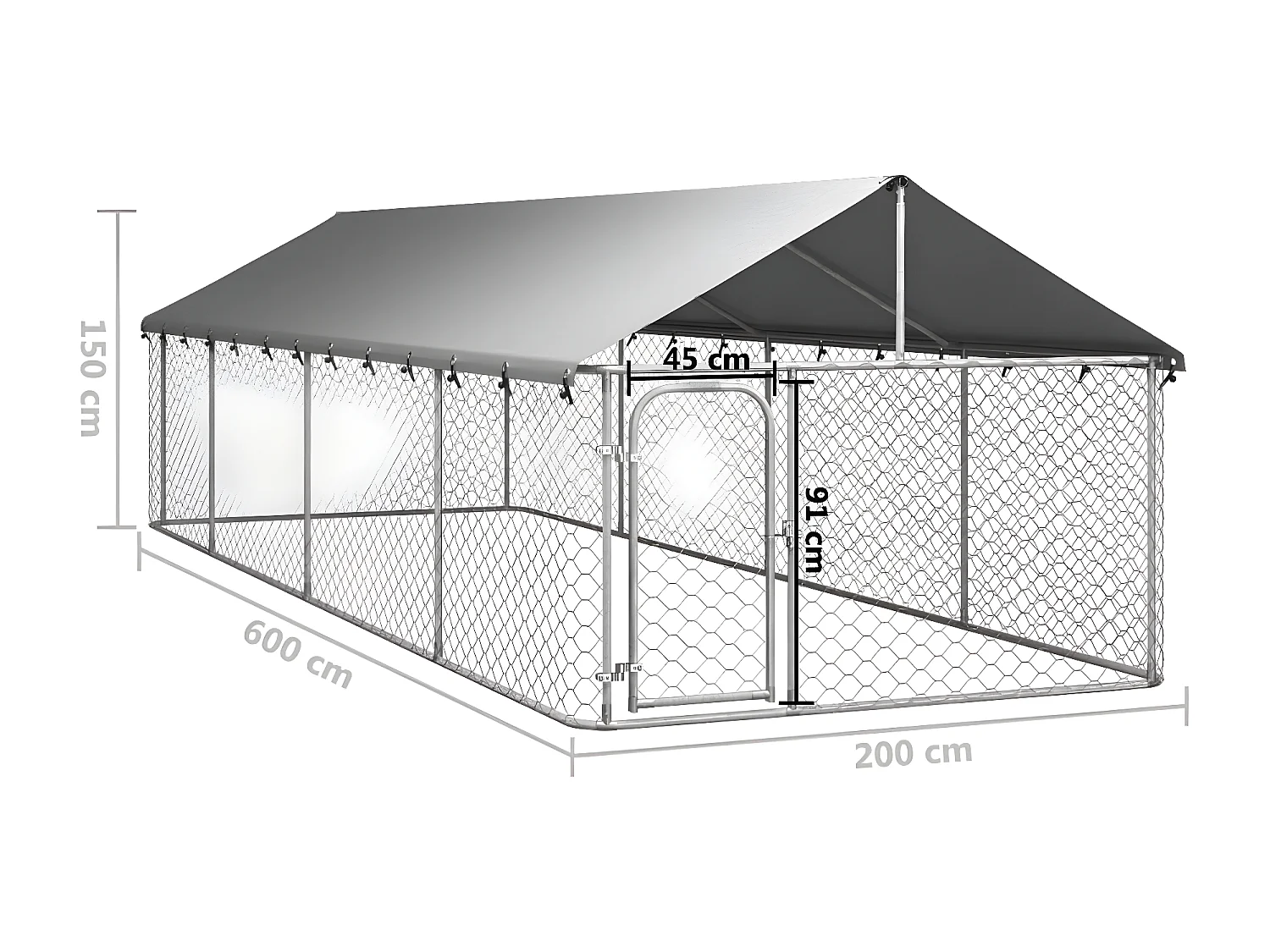 Perrera de exterior con tejado 600x200x150 cm ES490509