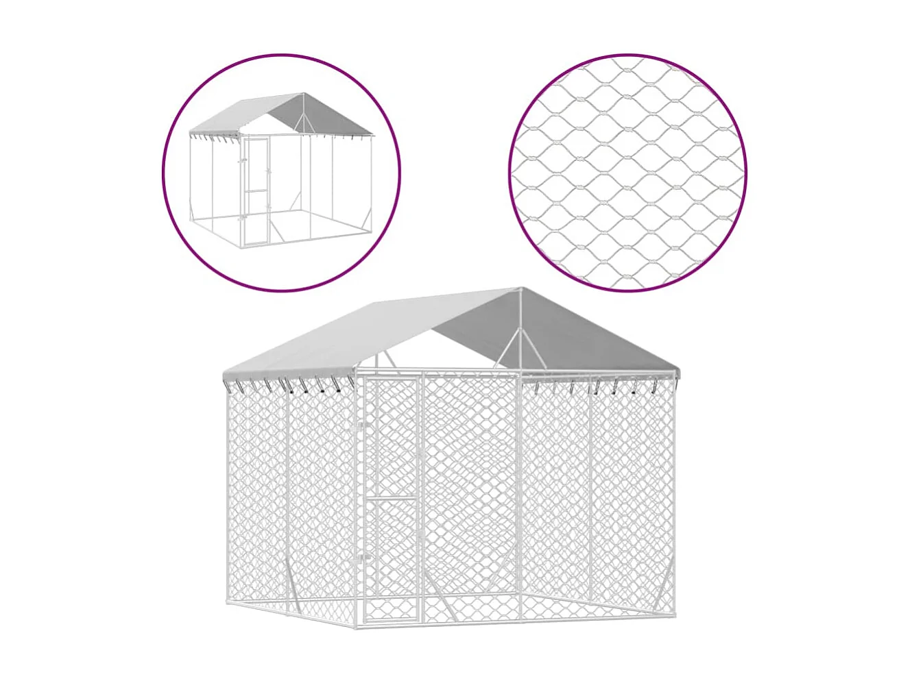 Perrera de exterior con techo acero galvanizado plata 3x3x2,5 m ES750268