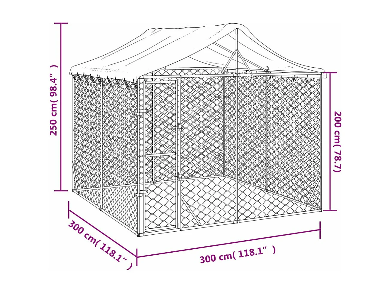 Perrera de exterior con techo acero galvanizado plata 3x3x2,5 m ES750268