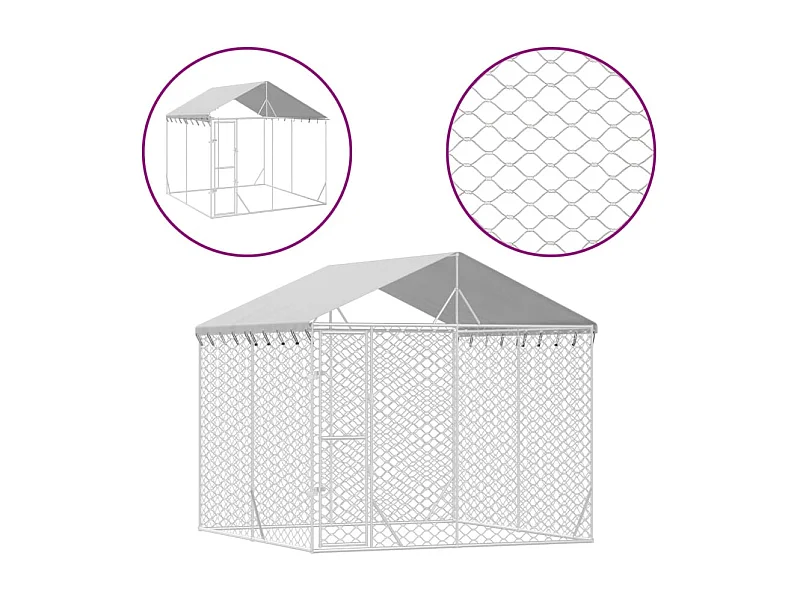 Perrera de exterior con techo acero galvanizado plata 3x3x2,5 m ES750268