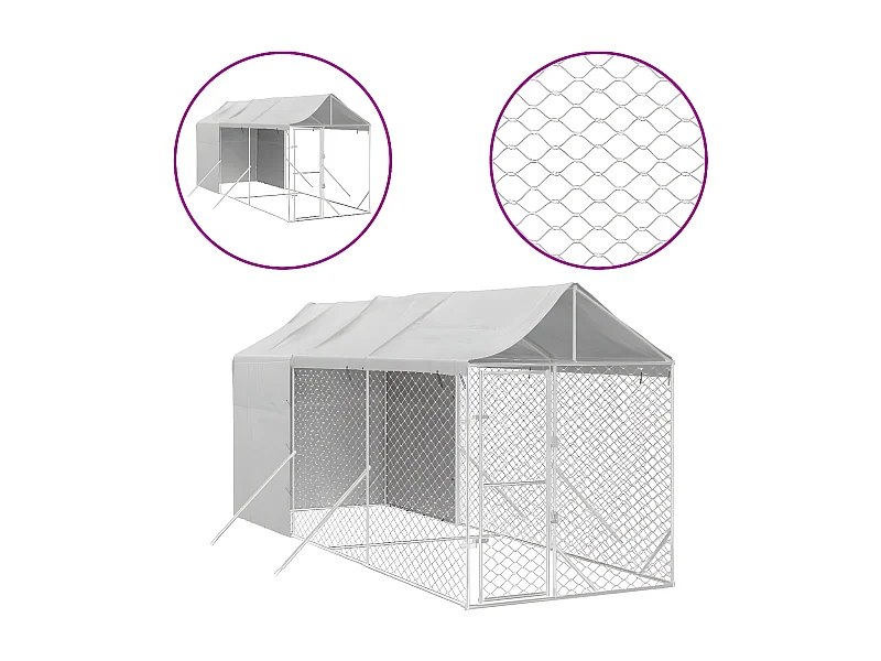 Canil de exterior com teto 2x6x2,5 m aço galvanizado prateado PT366554