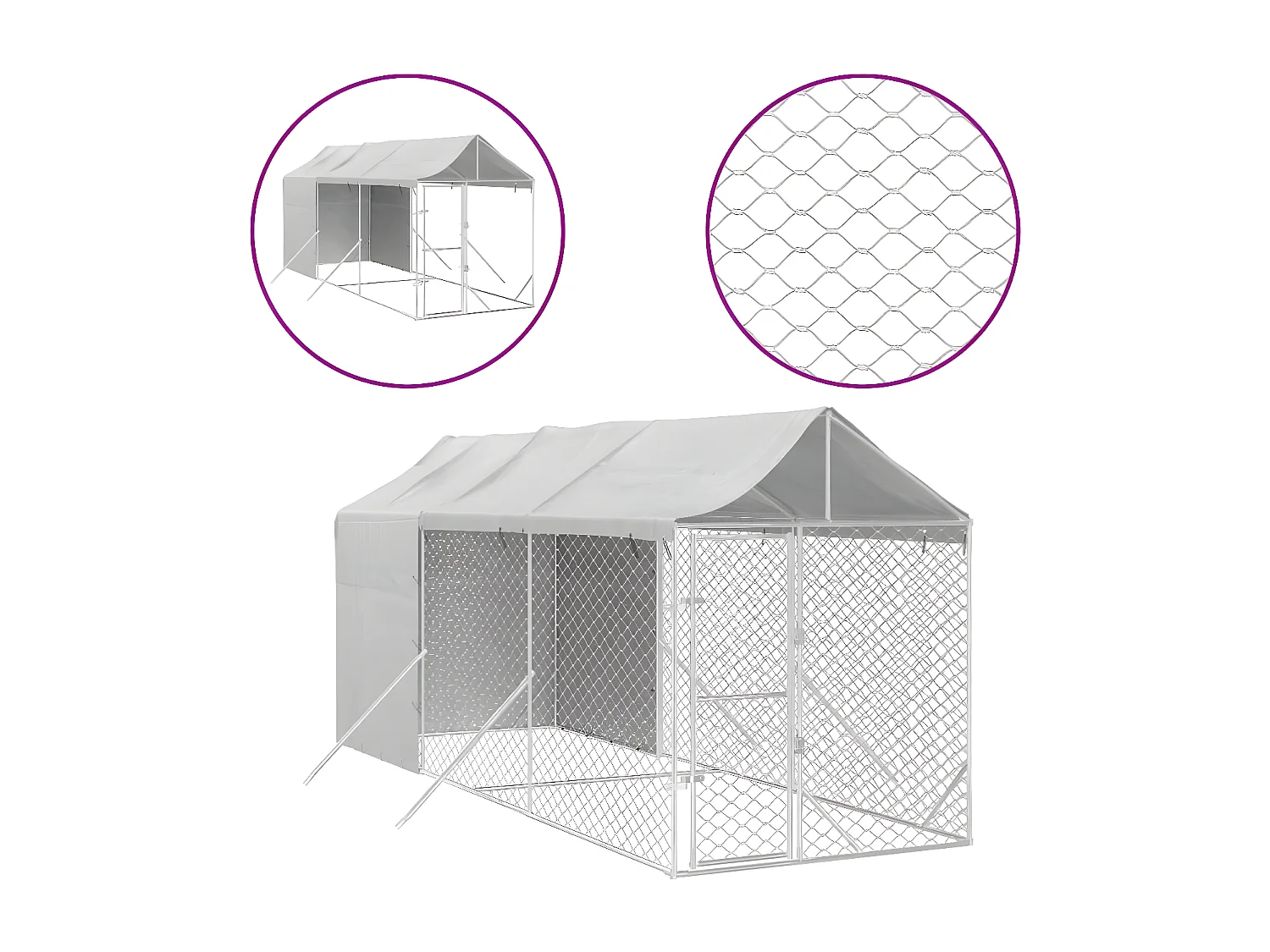 Canil de exterior com teto 2x6x2,5 m aço galvanizado prateado PT366554