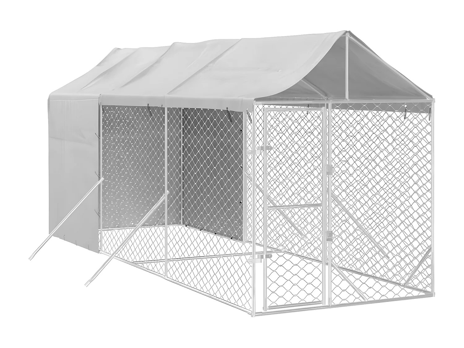 Canil de exterior com teto 2x6x2,5 m aço galvanizado prateado PT366554