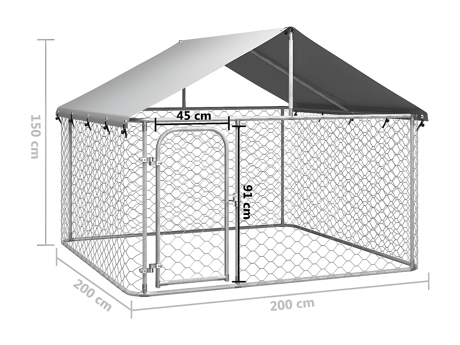 Perrera de exterior con tejado 200x200x150 cm ES719518