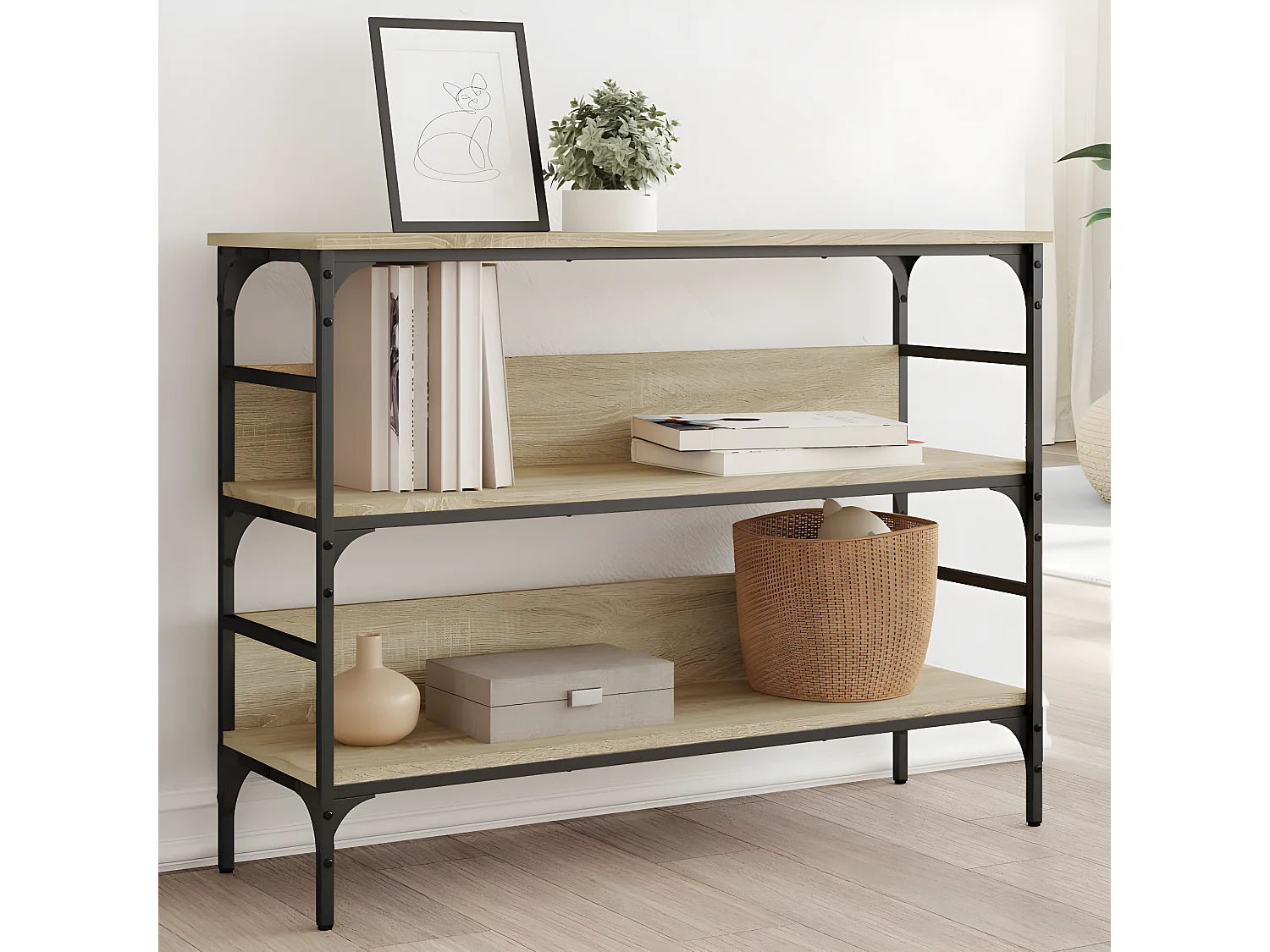 Table console chêne sonoma 100x32x75 cm bois d'ingénierie GHR97723