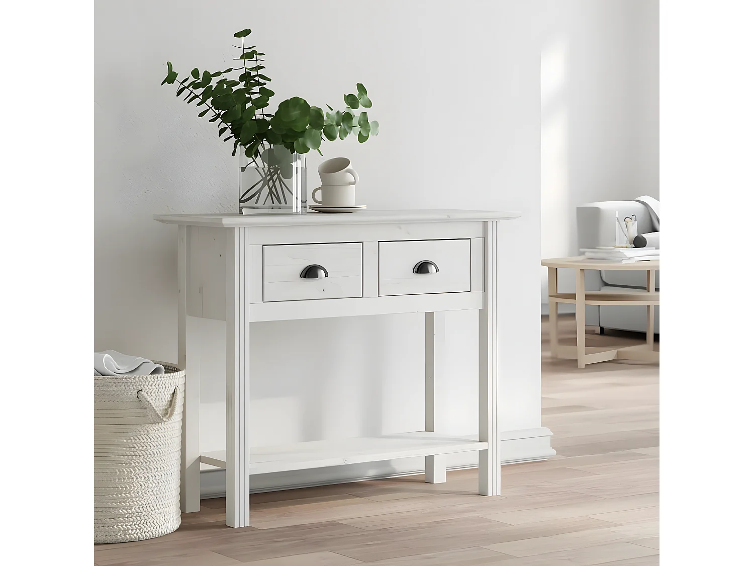 Table console BODO blanc 90x34,5x73 cm bois de pin massif GHR55302
