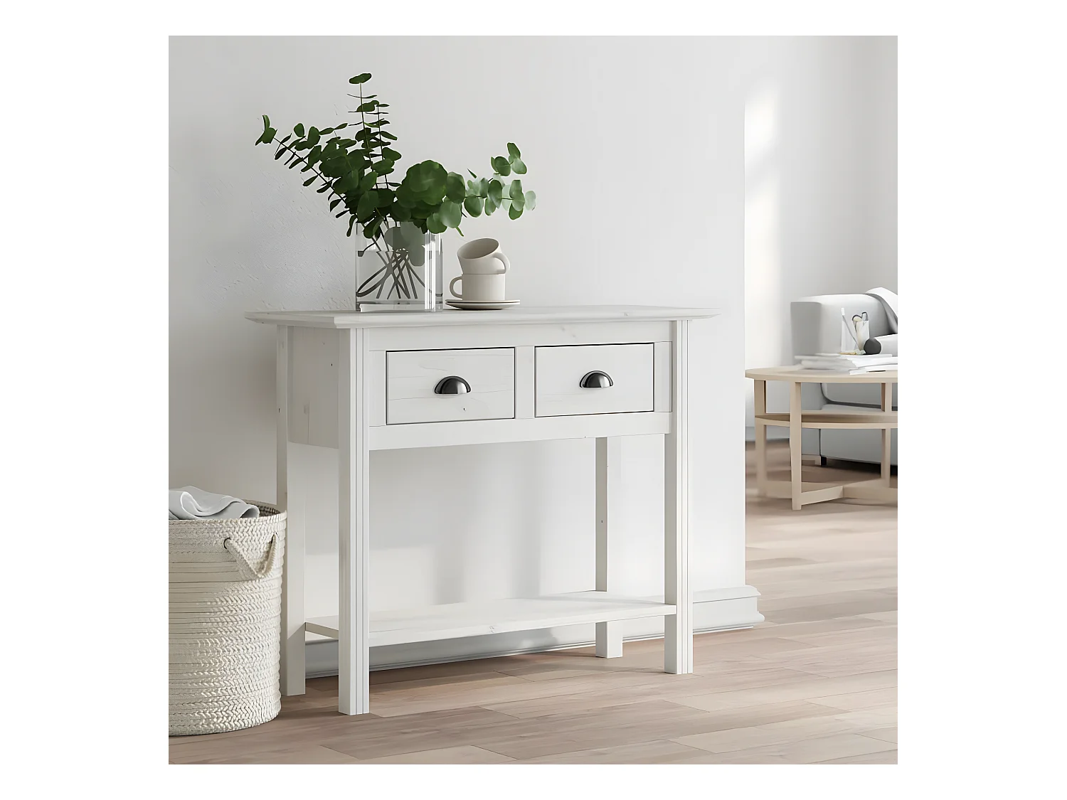 Table console BODO blanc 90x34,5x73 cm bois de pin massif GHR55302