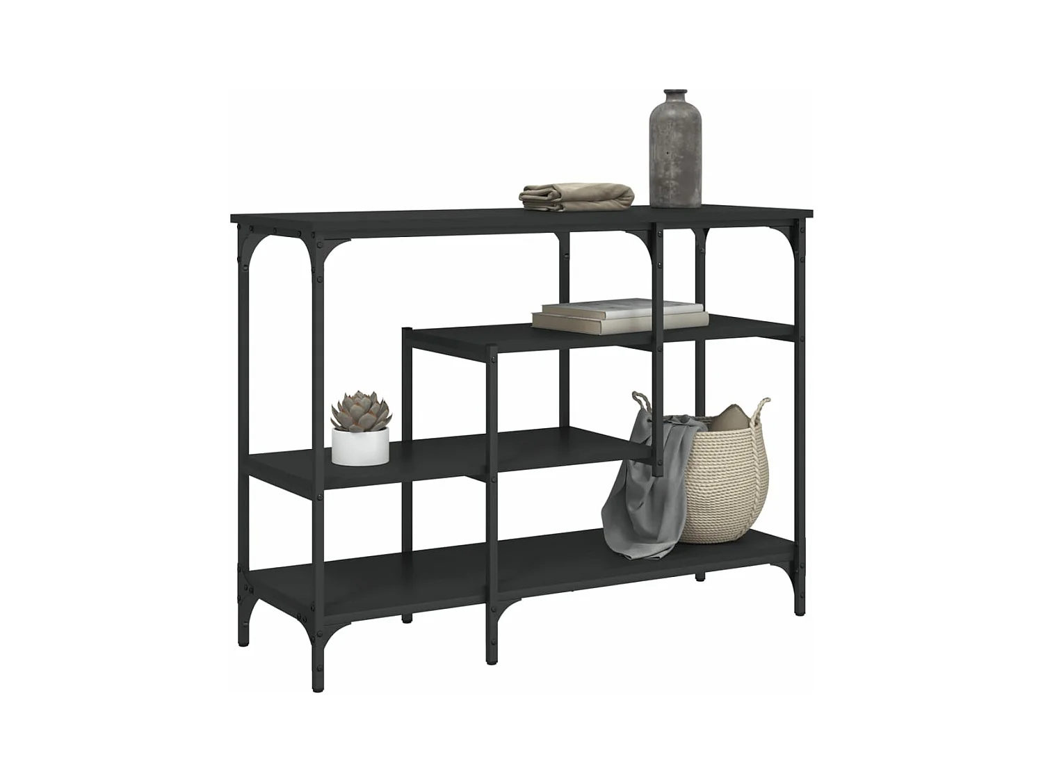 Table console avec étagères noir 100x35x75 cm GHR57243