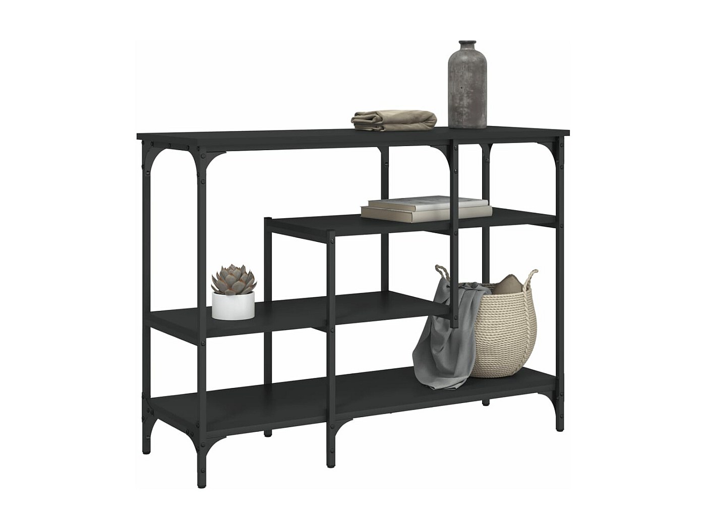 Table Console FENLAX Avec Étagères - 100 X 32 X 75 Cm, Meuble D'Entrée Élégant En Bois Et Métal Gris Pour Couloir Et Salon