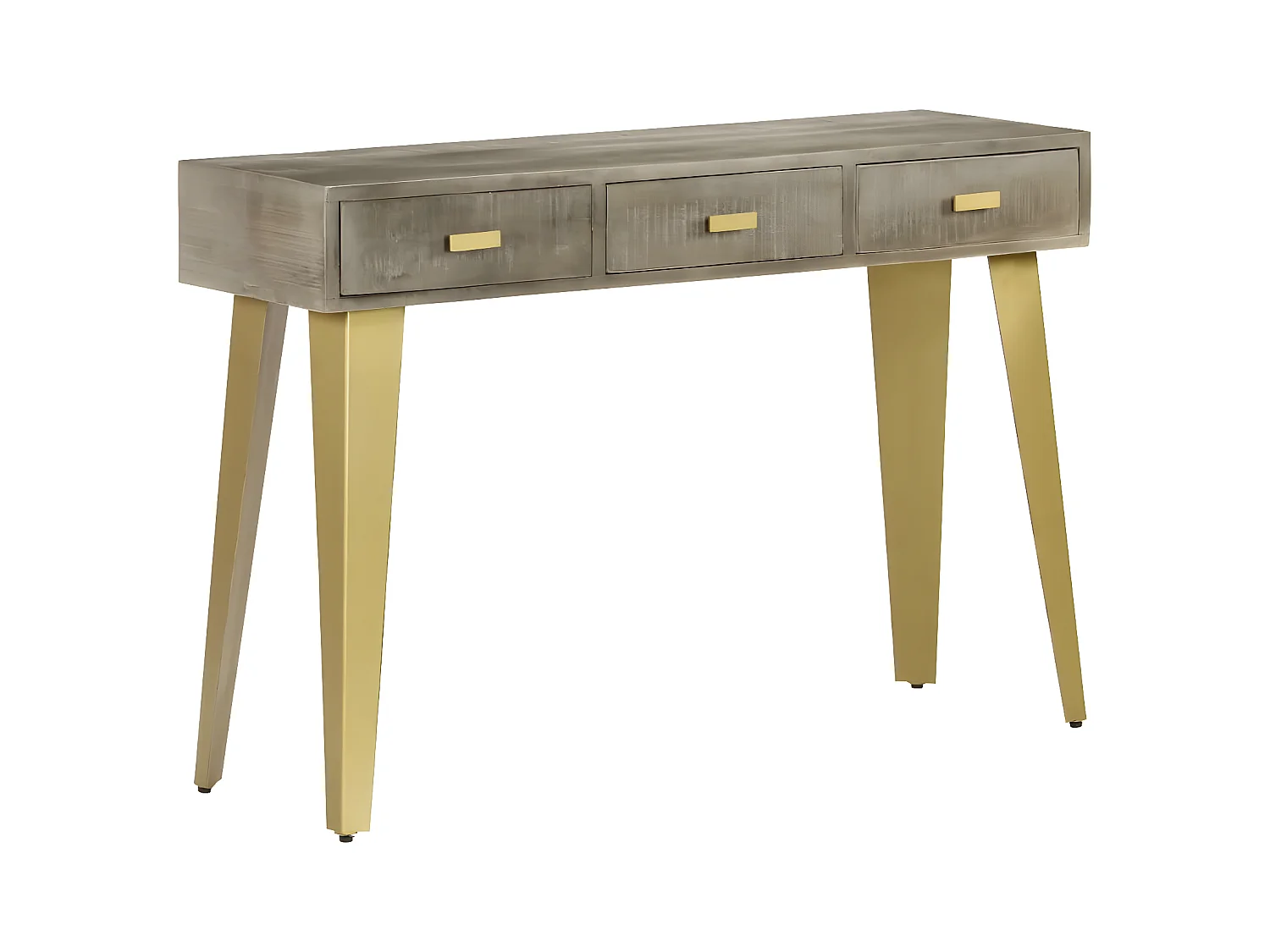 Konsolentisch,Flurtisch Grau mit Messing 110 x 35 x 76 cm Mangoholz Massiv -gkd236975