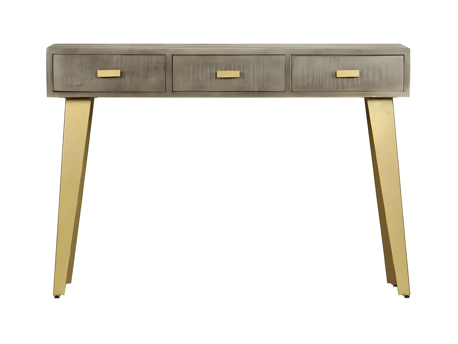 Konsolentisch,Flurtisch Grau mit Messing 110 x 35 x 76 cm Mangoholz Massiv -gkd236975