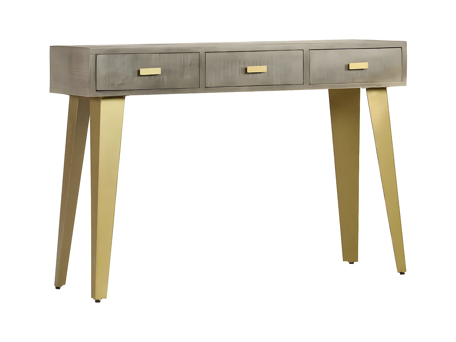 Konsolentisch,Flurtisch Grau mit Messing 110 x 35 x 76 cm Mangoholz Massiv -gkd236975