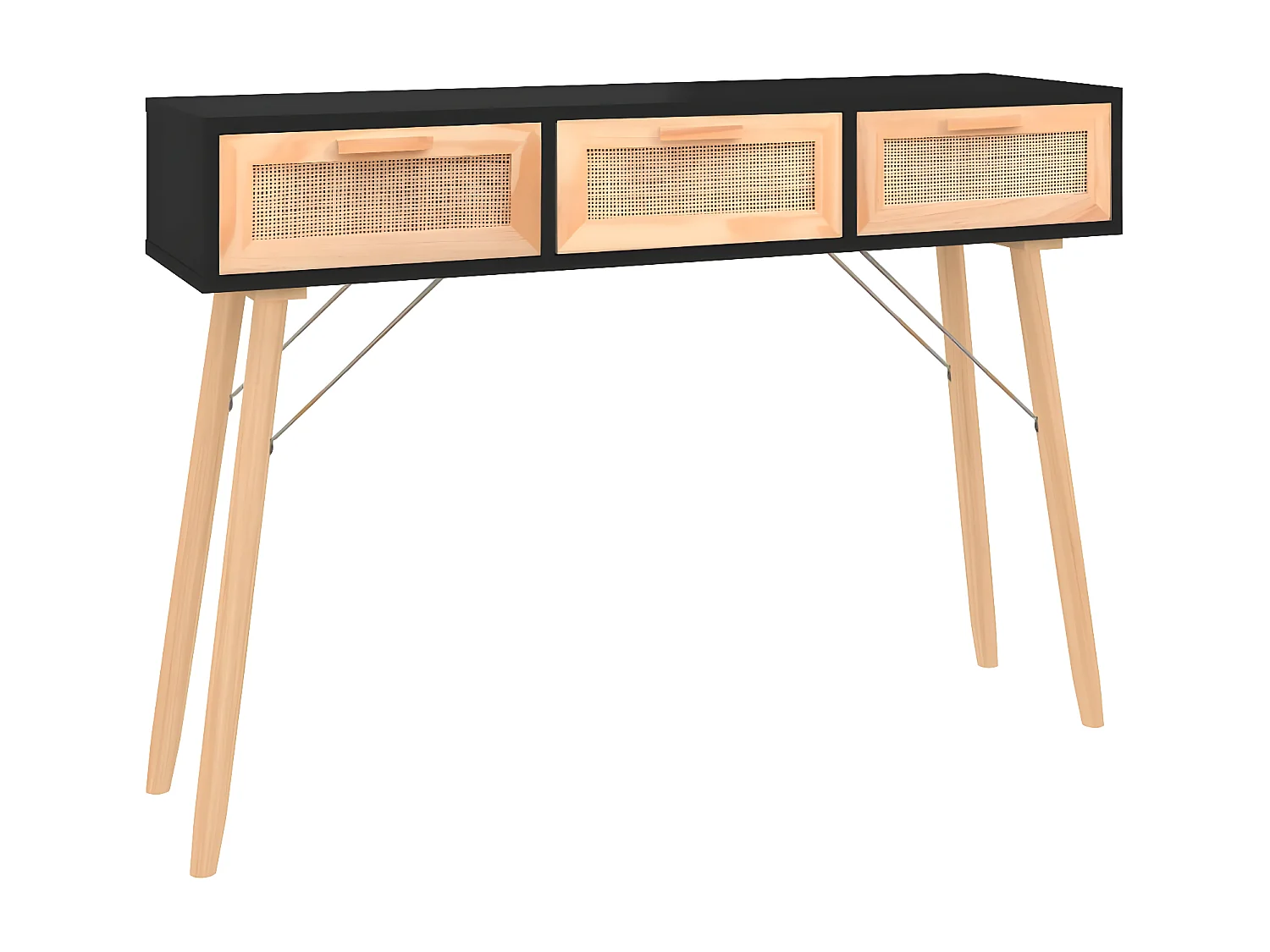 Table console Noir 105x30x75 cm Bois massif pin /rotin naturel GHR71695