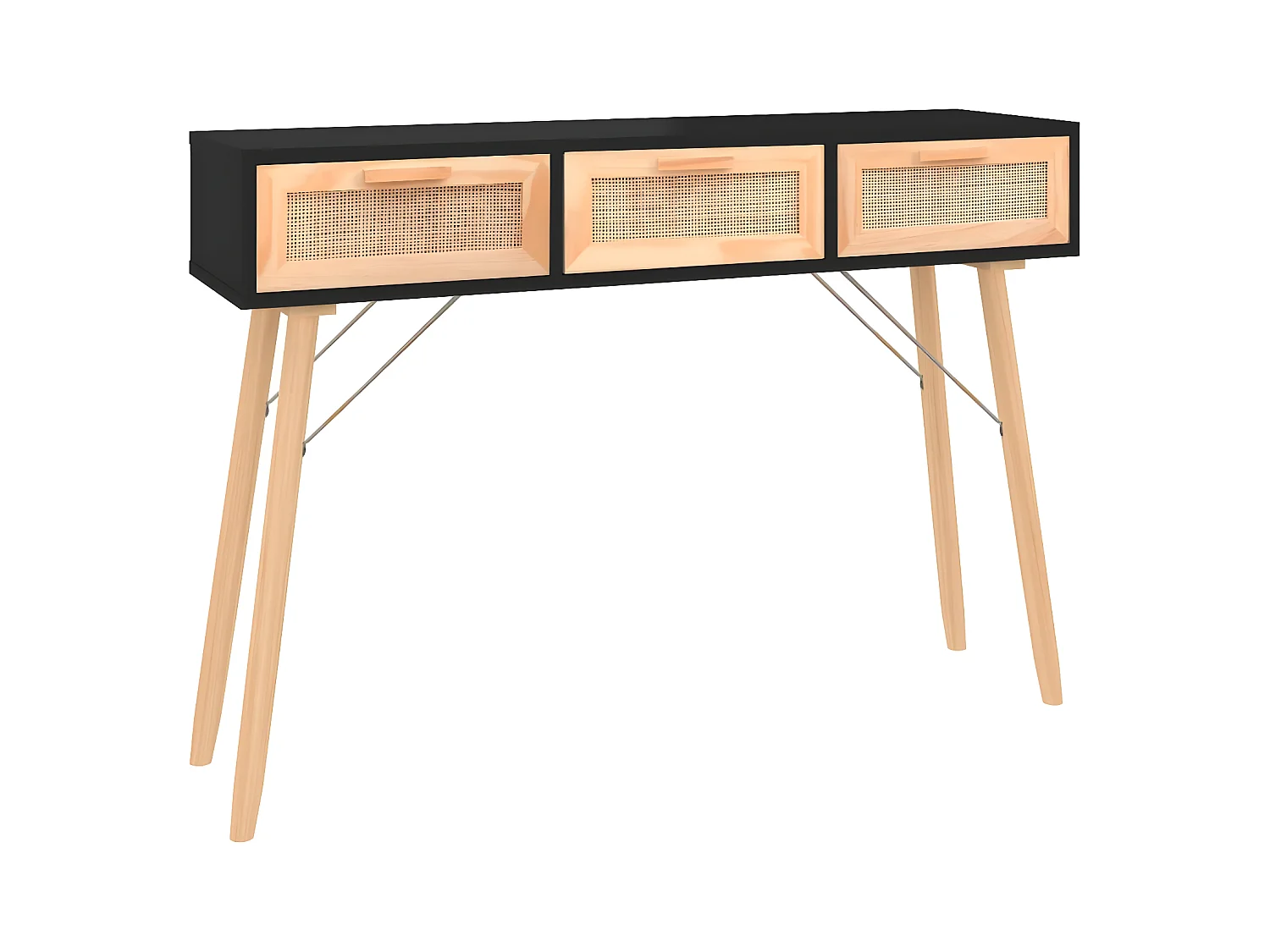 Konsolentisch,Flurtisch Schwarz 105x30x75cm Massivholz Natur-Rattan -gkd812955