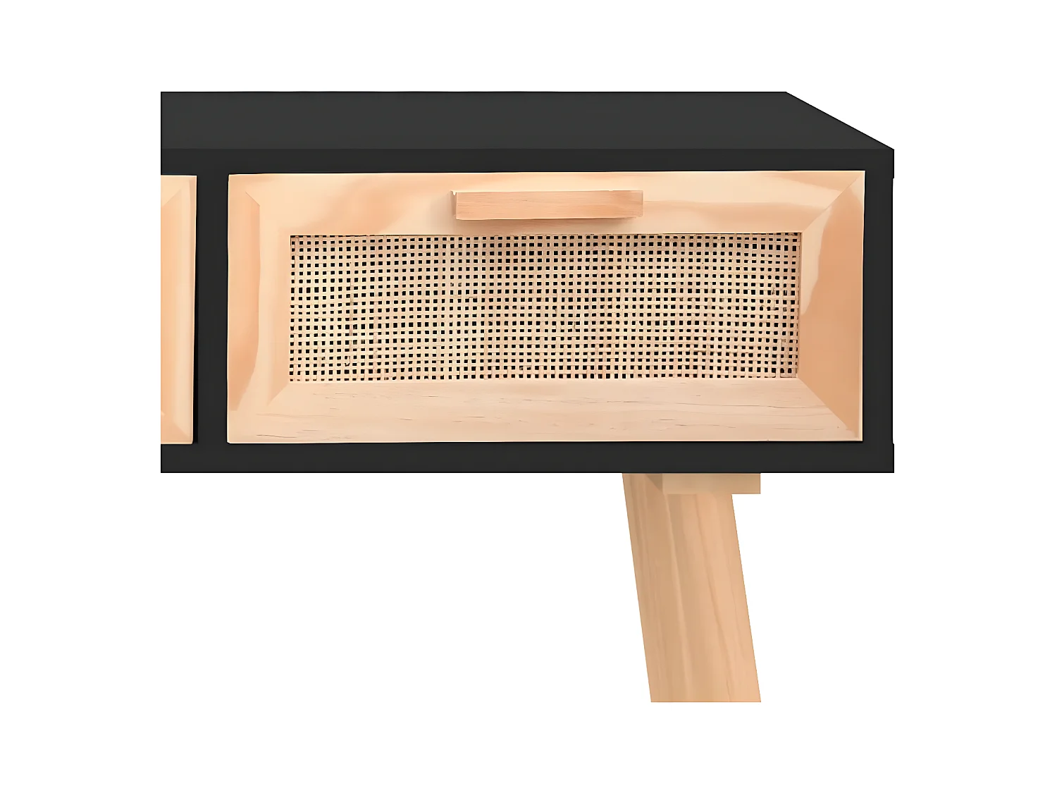 Konsolentisch,Flurtisch Schwarz 105x30x75cm Massivholz Natur-Rattan -gkd812955