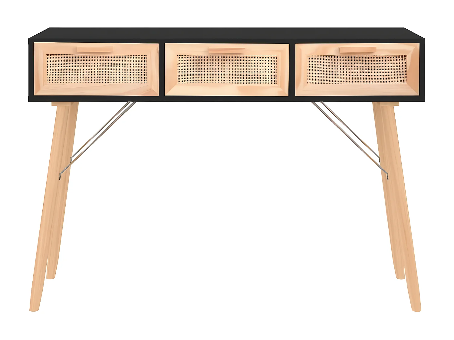 Wandtafel 105x30x75 cm massief grenenhout en natuurlijk rattan NL147010